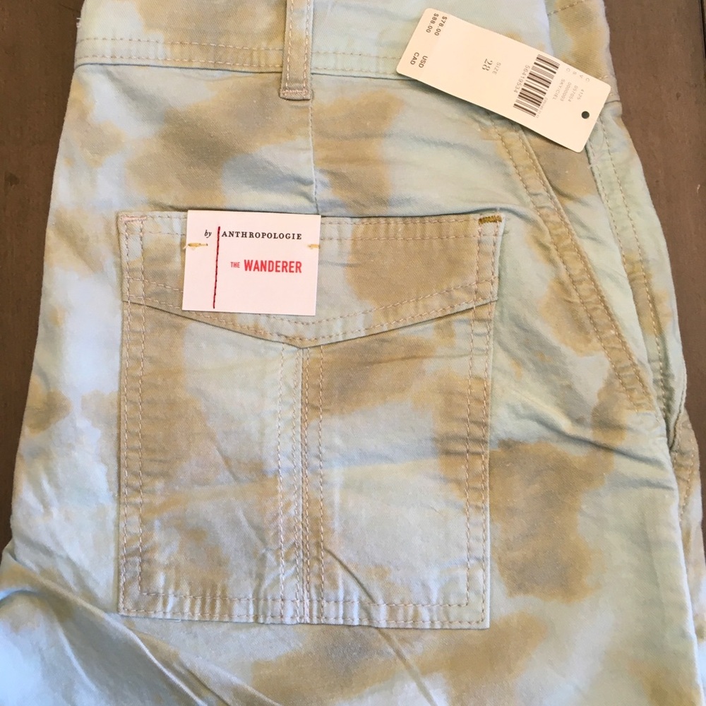 Anthropologie Blue and Tan Cargo Shorts Lightweight Cotton